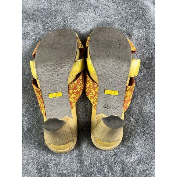 Diesel Faux Wooden Heel Sandals Yellow Orange Suede Leather Open Toe - Picture 8 of 10